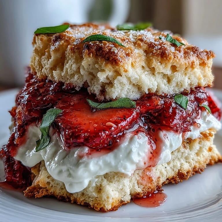 Delectable Strawberry Basil Shortcake Biscuits showing tender, fluffy biscuit layers.