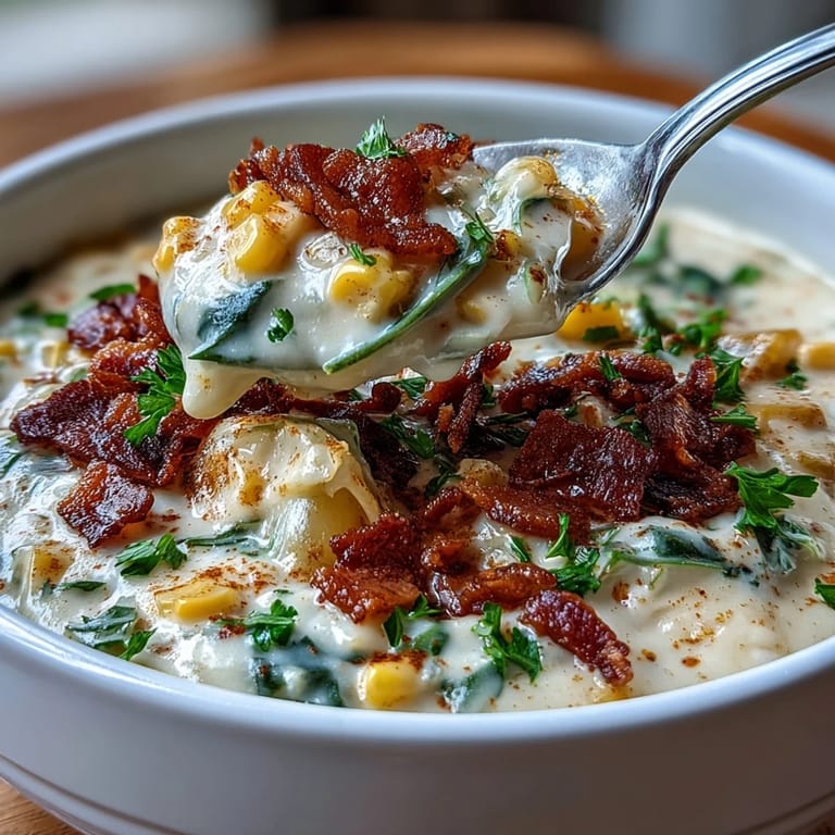 Delicious Cabbage Corn Chowder featuring sweet corn and tender vegetables, ready to serve!