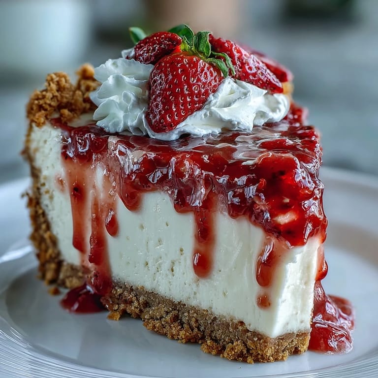 Easy No-Bake Strawberry Cheesecake, a refreshing summer dessert beauty.