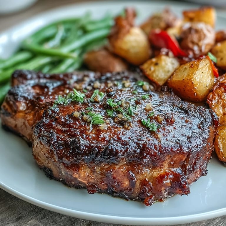 Golden Father's Day Steak and Potato Sheet Pan Dinner with vibrant, tender vegetables.