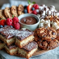 Grad Party Dessert Board with cake slices, cookies, and brownie bites arranged on a large platter for a festive celebration.