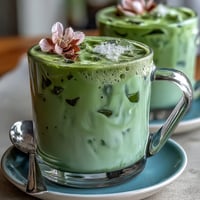Mother's Day Iced Matcha Latte with creamy vanilla cold foam topping.