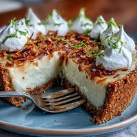 Luscious coconut lime tart with graham cracker crust, perfect for summer.